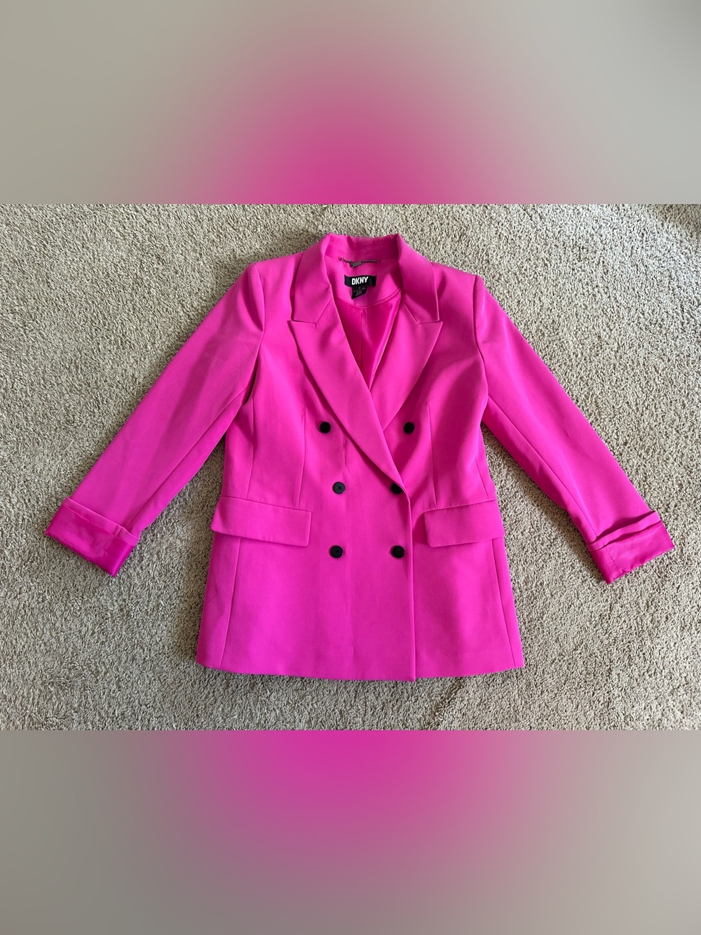 DKNY Double-Breasted Hot Pink Blazer Jacket.